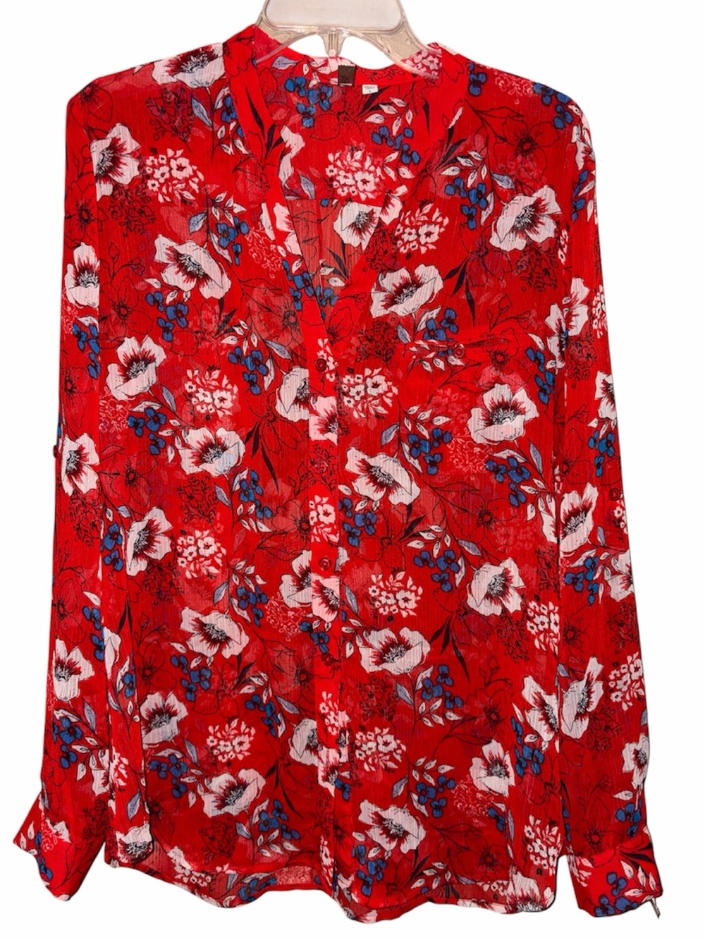 Kut from the Kloth Chiffon Floral V-Neck Blouse L Red - Picture 3 of 10